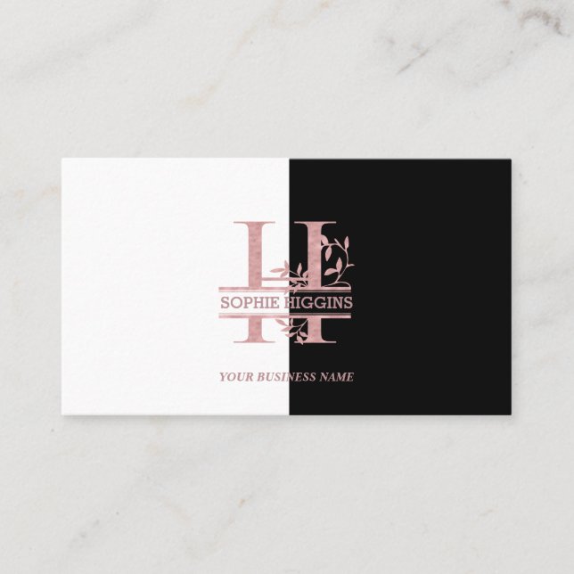 Elegant Rose Gold Split Custom Monogram Letter H Business Card (Front)