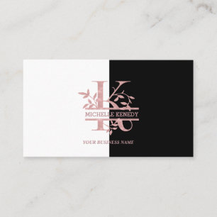 Elegant Rose Gold Split Custom Monogram Letter K Business Card