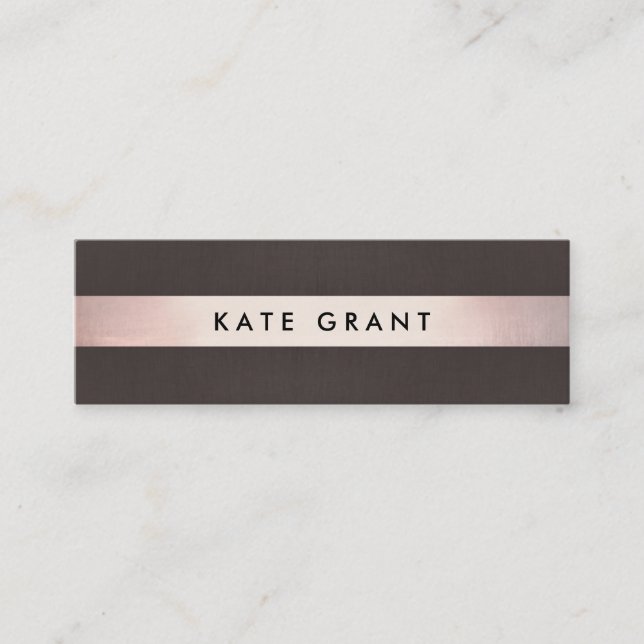 Elegant Rose Gold Striped Professional Mini Business Card (Front)