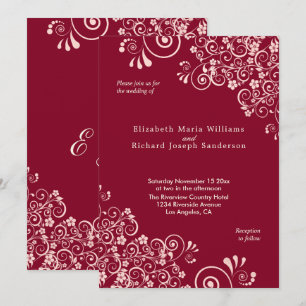 Elegant Rose Gold Swirls  Burgundy Wedding Invitation