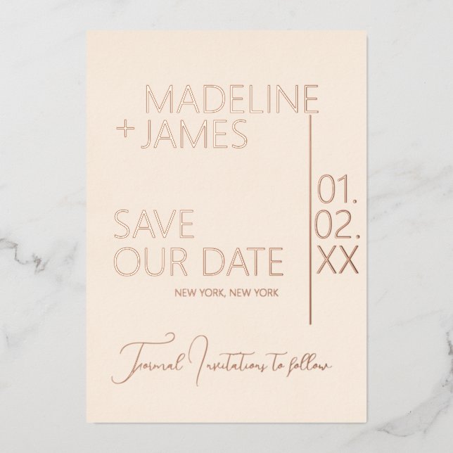 ELEGANT Rose Gold Tan Save the Dates Announcements (Front)
