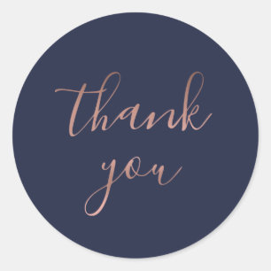 Elegant Rose Gold Thank You Navy Round Sticker