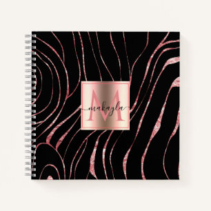 Elegant Rose Gold Tiger Striped Black  Notebook