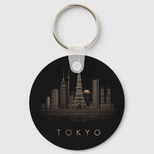 Elegant Rose Gold Tokyo City Skyline Illustration Keychain