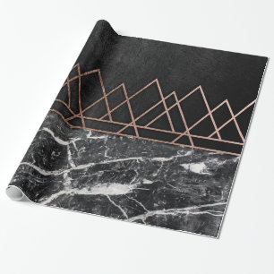 Elegant Rose Gold Triangles & Black & White Marble Wrapping Paper