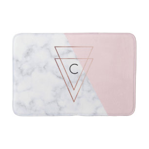 elegant rose gold triangles white marble pink bath mat