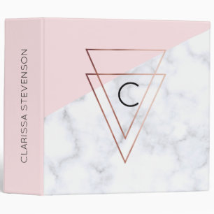 elegant rose gold triangles white marble pink binder