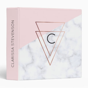 elegant rose gold triangles white marble pink binder