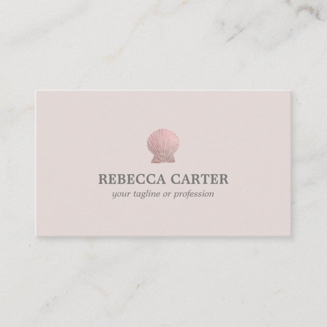 Elegant ROSE Gold Tropical Seashell Beach Coastal Business Card (Front)
