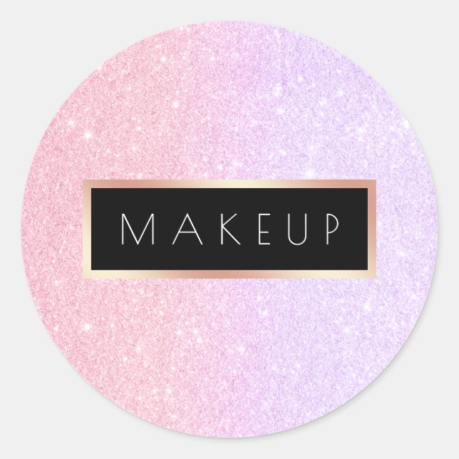 Elegant rose gold & violet glitter makeup artist classic round sticker (Front)