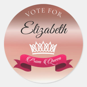 Elegant Rose Gold Vote For Prom Queen Custom Name Classic Round Sticker