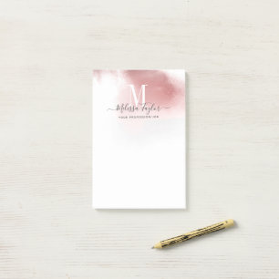 Elegant Rose Gold Watercolor Abstract Monogrammed Post-it Notes