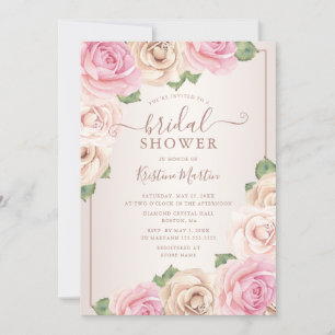 Elegant Rose Gold Watercolor Floral Bridal Shower Invitation