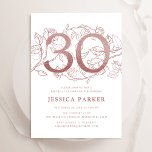 Elegant Rose Gold White 30th Birthday Invitation<br><div class="desc">Elegant rose gold and white 30th birthday party invitation. Customizable modern feminine design featuring roses botanical accents and faux glitter rose gold. Simple floral invite card perfect for a stylish female bday celebration. Personalize with your own details. Printed Zazzle invitations or instant download digital printable template.</div>