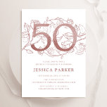Elegant Rose Gold White 50th Birthday Invitation<br><div class="desc">Elegant rose gold and white 50th birthday party invitation. Customizable modern feminine design featuring roses botanical accents and faux glitter rose gold. Simple floral invite card perfect for a stylish female bday celebration. Personalize with your own details. Printed Zazzle invitations or instant download digital printable template.</div>