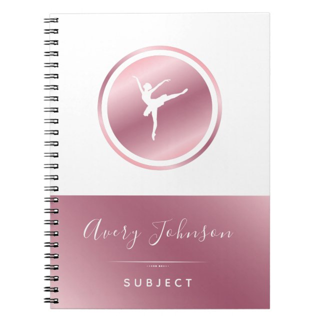 Elegant Rose Gold & White Ballet Dancer Girly Pink Notebook (Front)