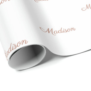 Elegant rose gold white custom script name text wrapping paper