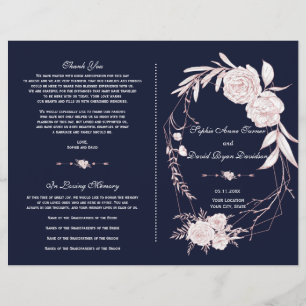 Elegant Rose Gold White Flowers Geometric Program
