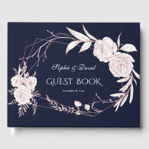 Elegant Rose Gold White Flowers Geometric Wedding Guest Book