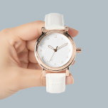 Elegant Rose Gold & White Leather Strap Womens Watch<br><div class="desc">This elegant women's watch has a white leather strap and rose gold metal accents. Classic and timeless design for her.</div>
