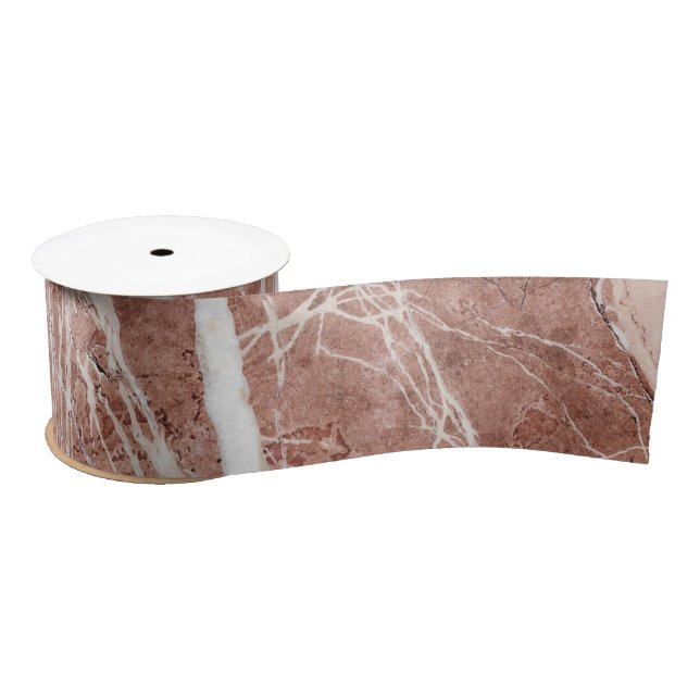 Elegant Rose Gold | White Marble Monogram Satin Ribbon (Spool)