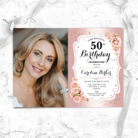 Elegant Rose Gold White Photo 50th Birthday