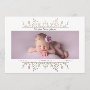 Elegant Rose Gold White Photo Birth Announcement