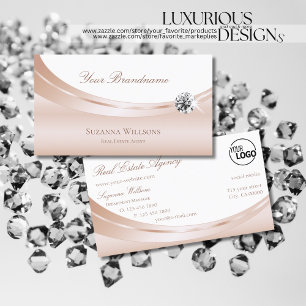 Elegant Rose Gold White with Logo and Luxe Diamond Business Card