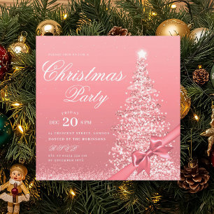 Elegant Rose Gold Winter Christmas Tree Bow  Invitation