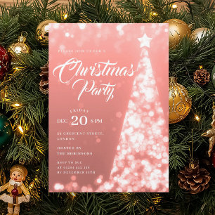 Elegant Rose Gold Winter Christmas Tree Holiday  Invitation