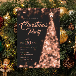 Elegant Rose Gold Winter Christmas Tree Holiday  Invitation
