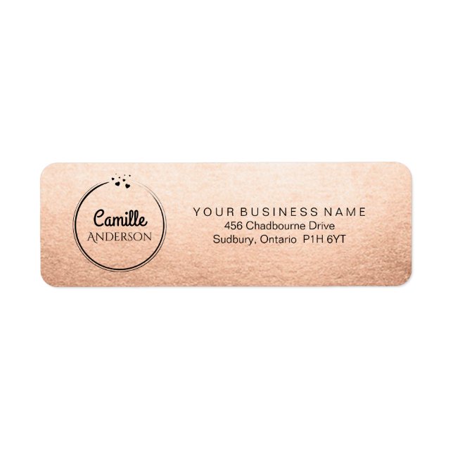 Elegant Rose Gold with Hearts Return Address Label (Front)