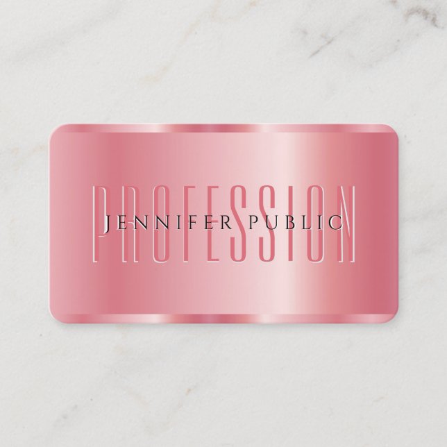 Elegant Rose Gold Your Custom Text Template Luxury Business Card (Front)