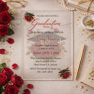 Elegant Rose Graduation Invitation Template