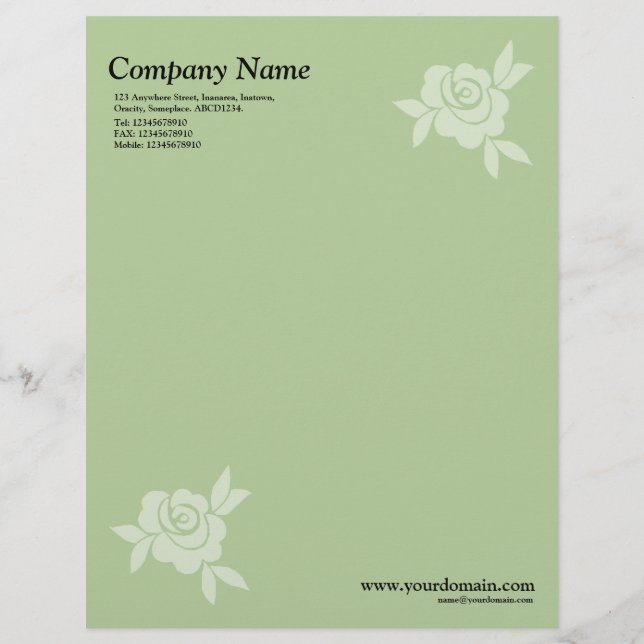 Elegant Rose - Green Letterhead (Front)