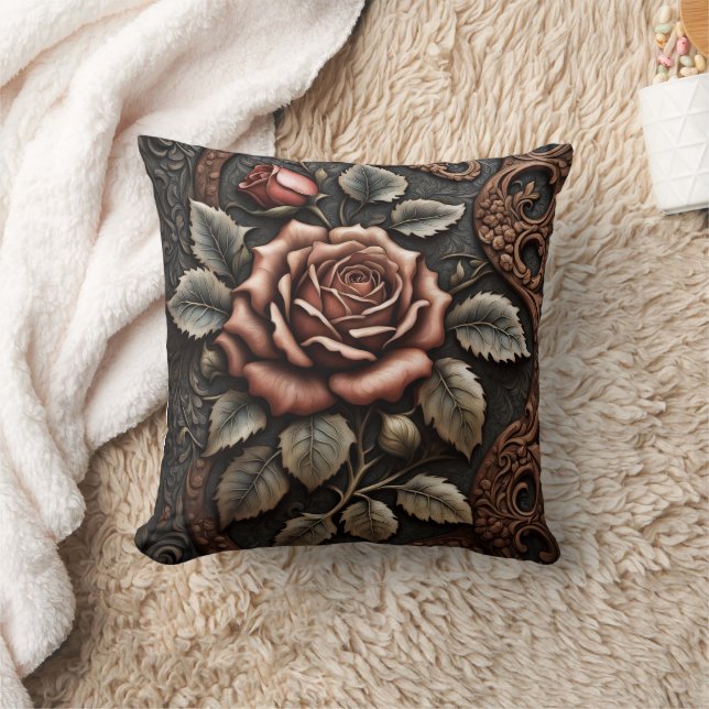 Elegant Rose in Ornate Design at Twilight Throw Pillow (Blanket)