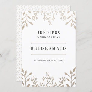 Élégant Rose Leafy Gold Bridesmaid Invitation