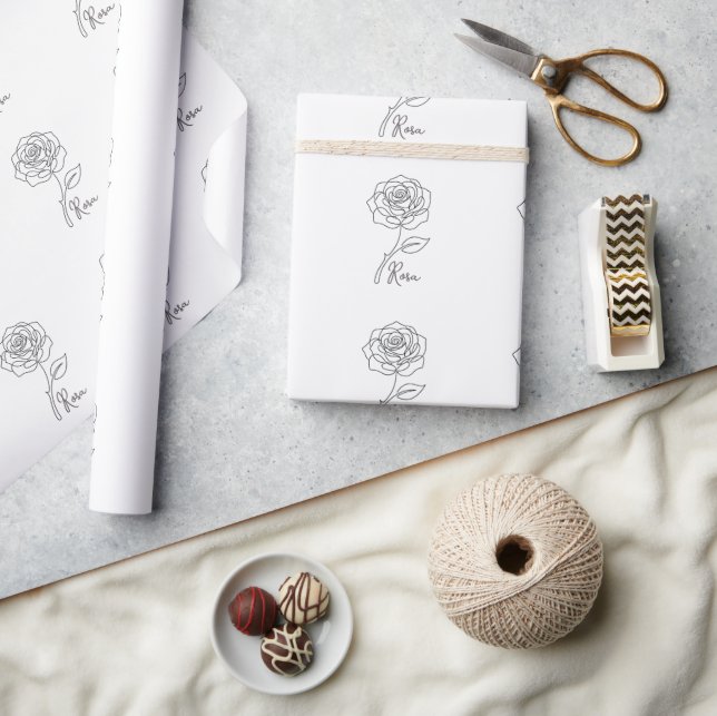 Elegant Rose Line Art Wrap Wrapping Paper (Crafts)