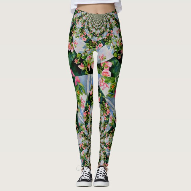 Elegant rose mandala Watercolor painting Leggings (Front)
