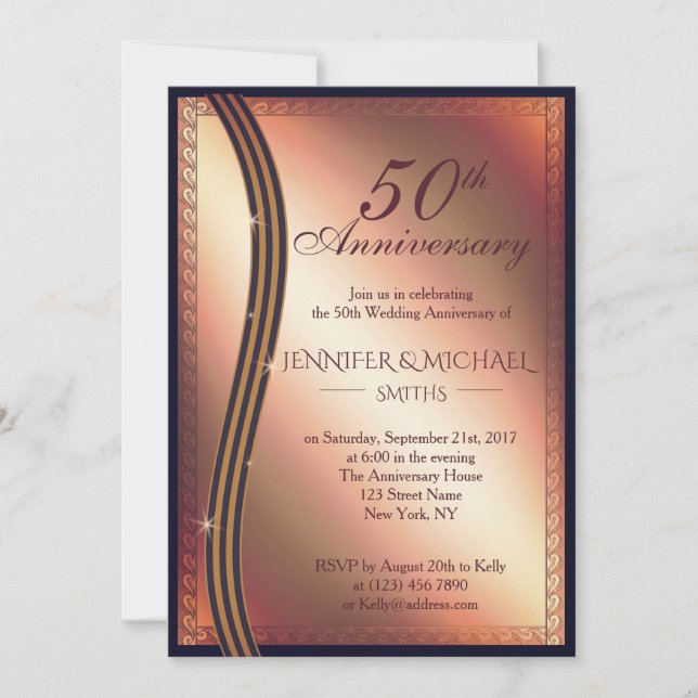 Élégant Rose Mariage or Anniversaire Invitation (Devant)