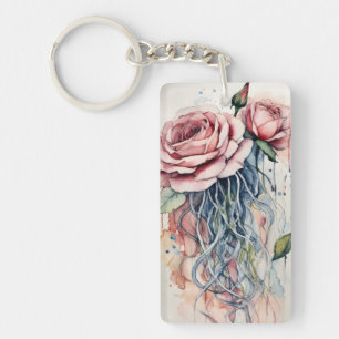 Elégant Rose méduse Aquarelle Porte - clés d'art