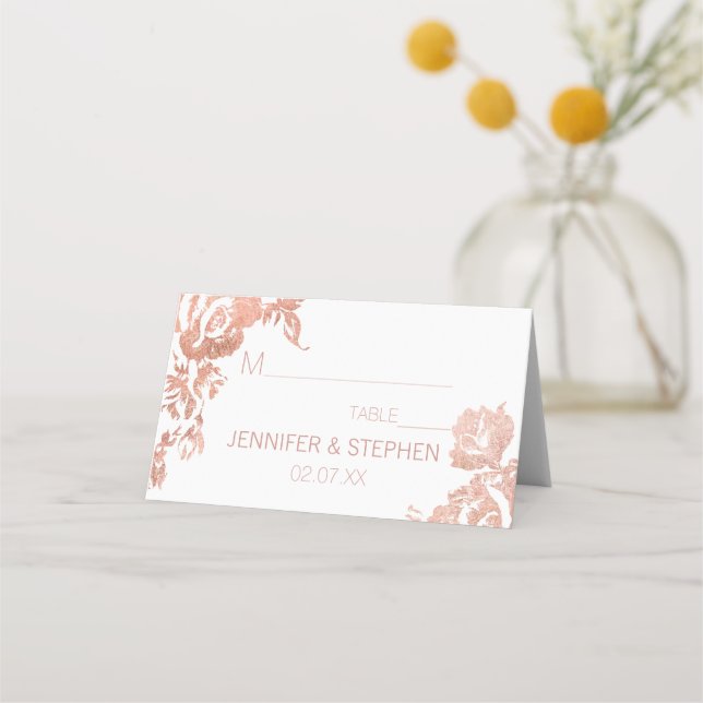 Élégant Rose moderne Gold Floral Cartes de Place (Devant)