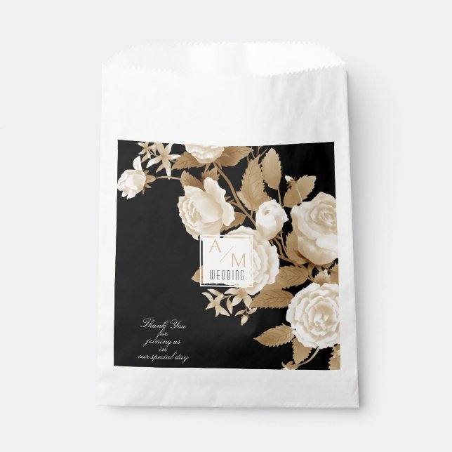 Elegant Rose Monogram Black Favour Bag (Front)