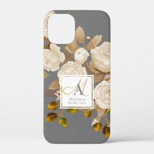 Elegant Rose Monogram Grey iPhone 12 Mini Case