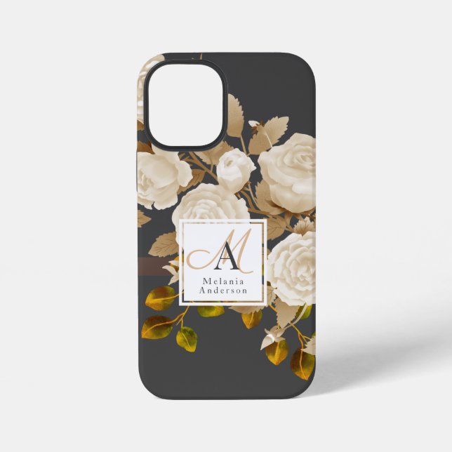 Elegant Rose Monogram Grey iPhone Case (Back)