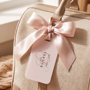 Elegant Rose Monogram Newlyweds Travel  Luggage Tag