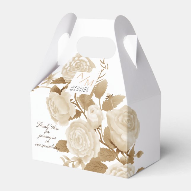 Elegant Rose Monogram White Favor Box (Front Side)