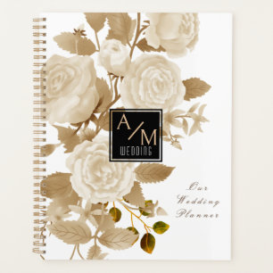 Elegant Rose Monogram White Planner