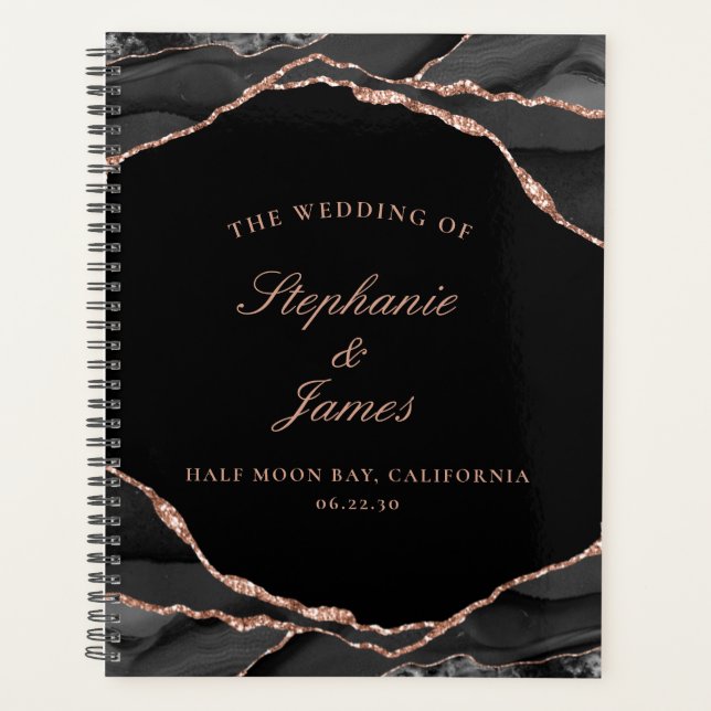 Élégant Rose noir Gold Foil Agate Photo Mariage (Devant)