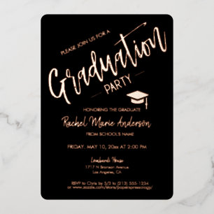Élégant Rose noir Gold Foil Invitation